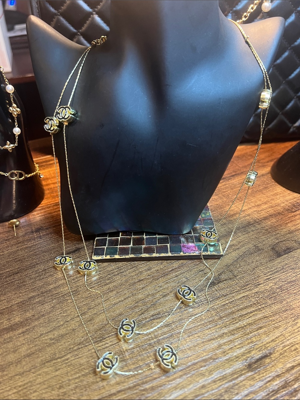 Gold-Tone Multi-Layer Logo Pendant Necklace - Picture 5 of 11